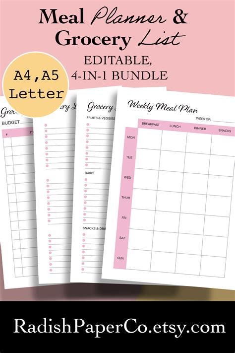 With This Editable Meal Planner And Grocery List Bundle You Can Easily