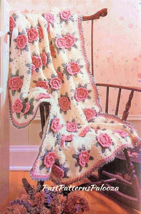 Vintage Crochet Pattern Victorian Rose Granny Square Afghan Pdf Instant