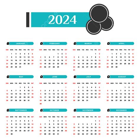 Calendario De Estilo Geométrico único Verde Y Negro 2024 Vector Png