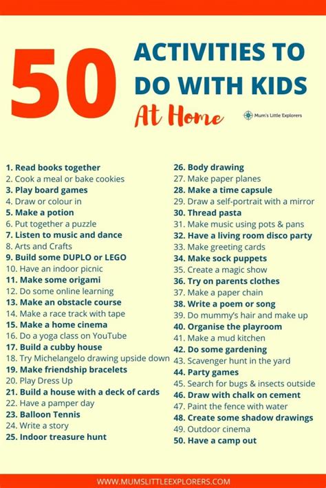 50 Things To Do With Kids At Home Fun Indoor Activities Indoor