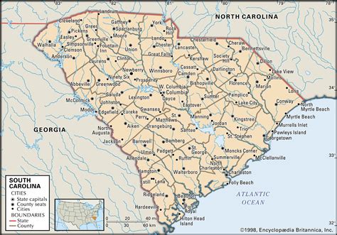 South Carolina Map With Cities Map