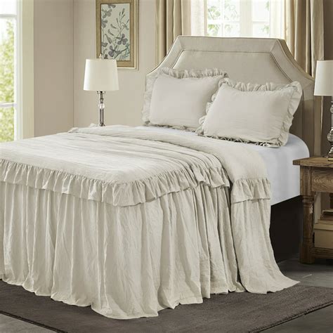 Hig 3 Piece Ruffle Skirt Bedspread Set King Camel Color 30 Inches Drop Ruffled Style Bed Skirt