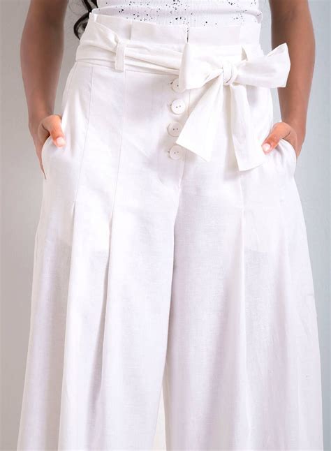 White Linen Palazzo Pants Wedding Summer Pants Wide Leg Etsy White
