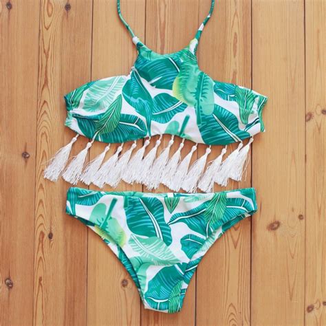 Melphieer 2017 New Sexy Bikinis Women Swimsuit Green Tropical Bathing