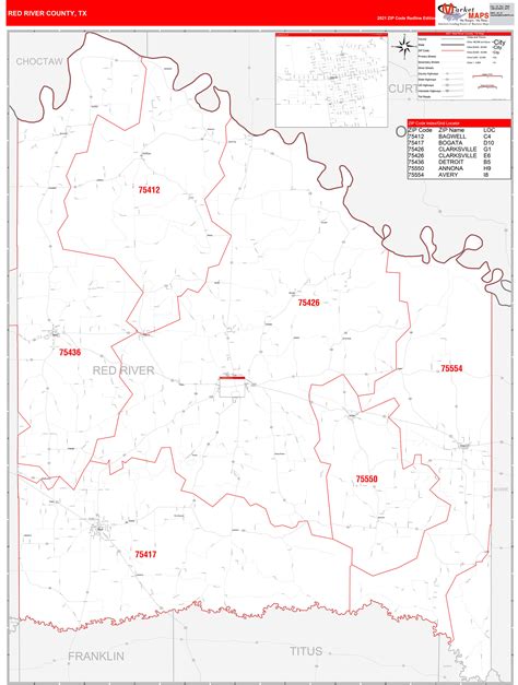 Red River County Tx Zip Code Wall Map Red Line Style By Marketmaps
