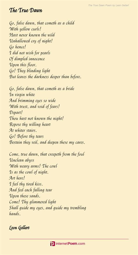 The True Dawn Poem By Leon Gellert