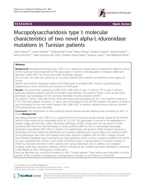 pdf mucopolysaccharidosis type i molecular characteristics of two novel alpha l iduronidase