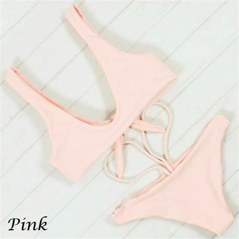Swim Restocked Ribbed Knot Tie Bikini Set Pink Or Tan Poshmark