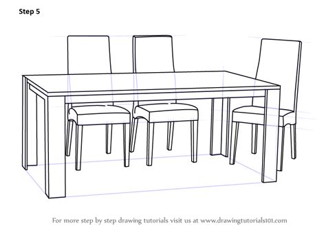 Learn How To Draw Dining Table With Chairs Furniture Step By Step