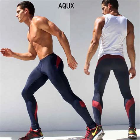 1pcs aqux sexy men running tights yoga long pants soft polyester sports gym fitness cycling male