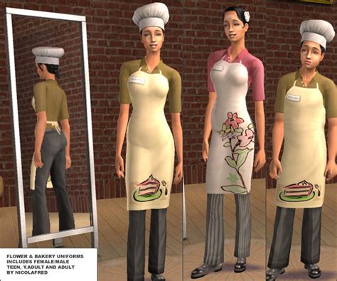 Mod The Sims Flower And Bakery Uniforms By Nicolafred