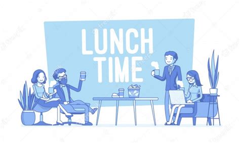 Hora Del Almuerzo En La Ilustración De La Oficina Vector Premium