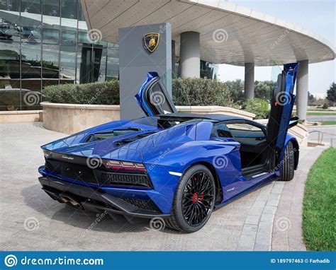 Blue Lamborghini Aventador Doors Open Editorial Stock Photo Image Of
