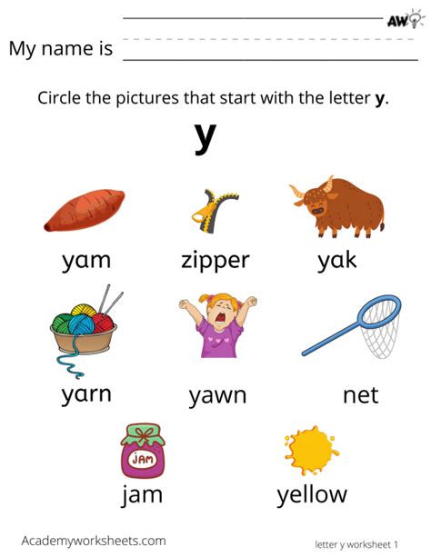Learn The Letter Y Y Academy Worksheets