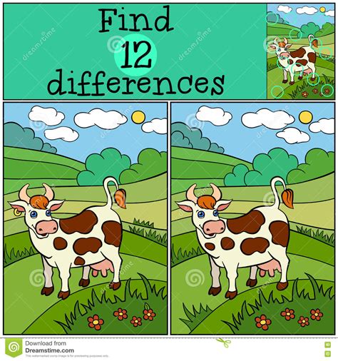Children Games: Find Differences. Cute Cow. Stock Vector - Illustration ...