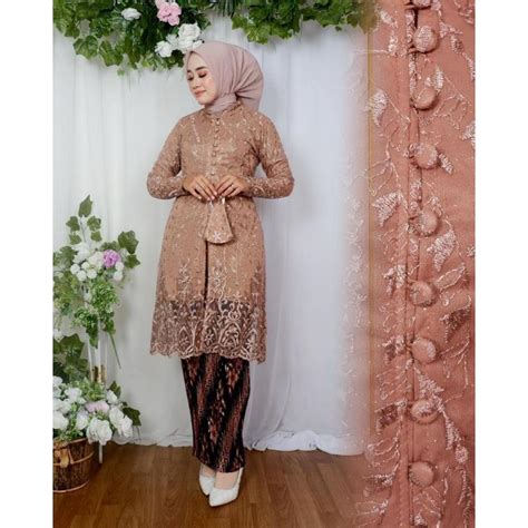 Jual Real Pict Setelan Kebaya Tunik Kancing Kebaya Tunik Tulle