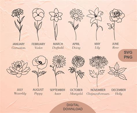 Floral Svg Botanical Svg Flower Line Art Birth Month Flower Svg Flower The Best Porn Website