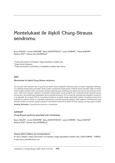 Pdf Churg Strauss Syndrome Associated With Montelukast