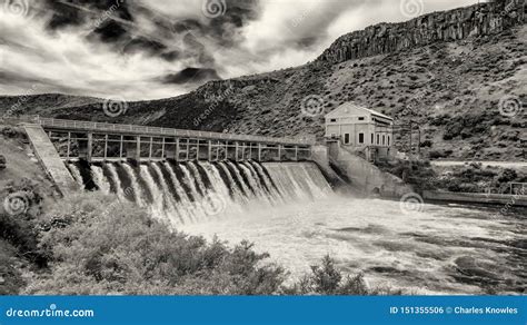 Iconic Diversion Dam On The Boise River In Black And White Stock Photo