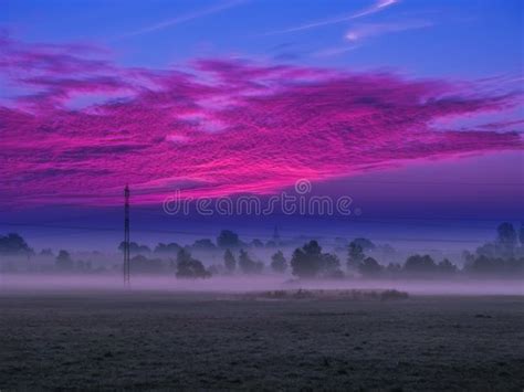 Sunrise Over Foggy Meadows Stock Image Image Of Morning Begins