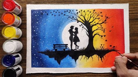 Step By Step Romantic Couple Painting For Beginners Sillouette