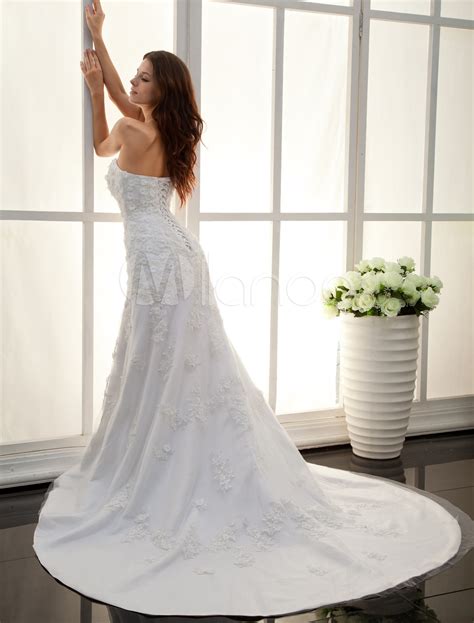 White Sweetheart Lace Applique Bridal Wedding Dress