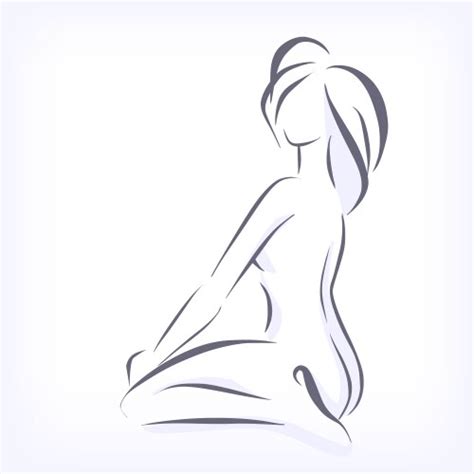 silhouette of pretty slim nude long haired woman vector image