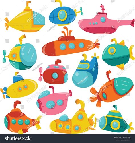 Cartoon Vector Illustration Colorful Submarines Stock Vector Royalty