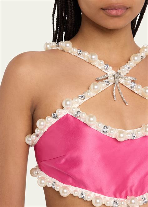 PatBO Hand-Beaded Faux-Pearl & Rhinestone Cutout Mini Dress - Bergdorf