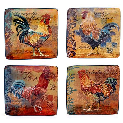Certified International Rustic Rooster Assorted Square Canapé Plates