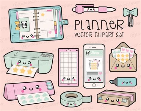 Premium Vector Clipart Kawaii Planning Clipart Kawaii Etsy Kawaii