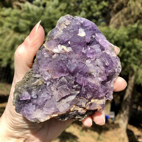338g Purple Cubic Fluorite With White Calcite Crystal Cluster Mineral