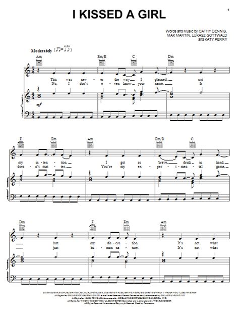 I Kissed A Girl Sheet Music By Katy Perry Piano Vocal And Guitar Right
