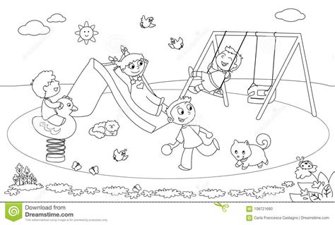 Happy kids playing clip art by dip 736/78,532. Kids At The Playground Coloring Vector Stock Vector ...