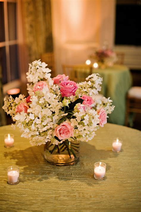 Pink Rose White Hydrangea Centerpiece Elizabeth Anne Designs The