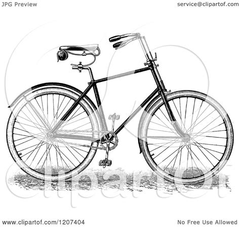 Clipart Of A Vintage Black And White Bicycle Royalty Free Vector