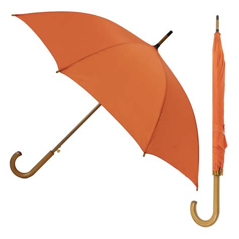 Orange Wood Stick Umbrella Traditional Wood Stick Crook Handle