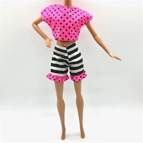 Barbie Doll Casual Pink Polka Top And Stripe Short Outfit Doll Clothing