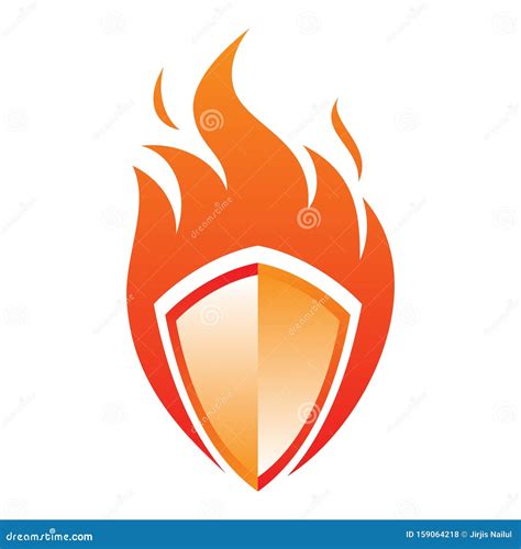 Fire Shield Vector Icon In Abstract Style On The White Background Stock