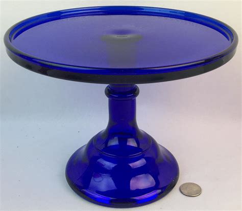 Lot Vintage Mosser Glass Cobalt Blue Pedestal Cake Stand