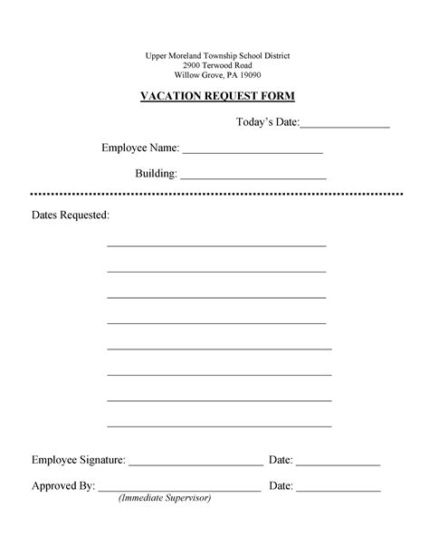 Free Vacation Request Form Template Printable Templates