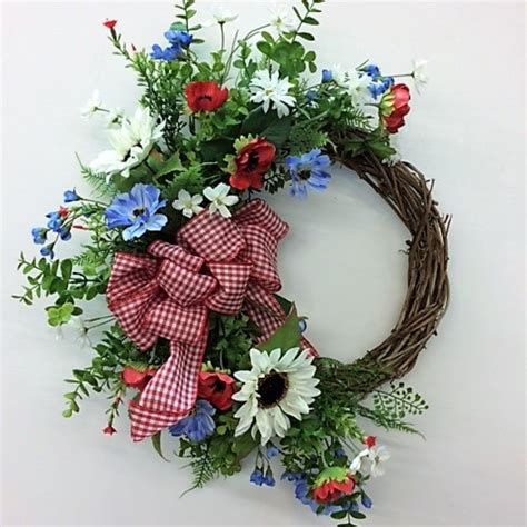 Americanapatriotic Wreaths Blue Flower Wreath Red White Blue Wreath
