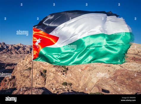 Jordanian Flag In Petra Historical City Of Nabatean Kingdom In Jordan