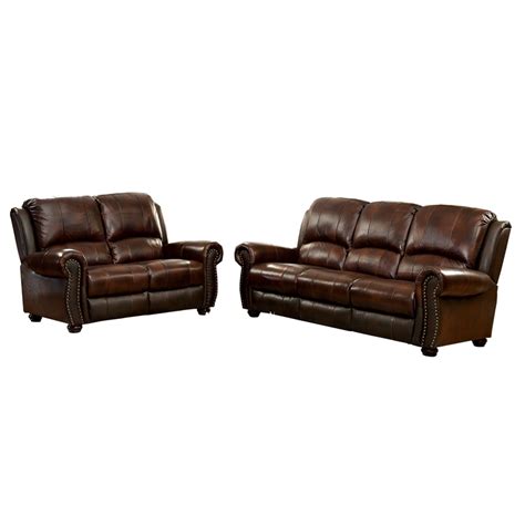 Furniture Of America Garry 2 Piece Top Grain Leather Match Sofa Set In