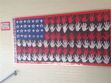 I made a sky background and created a u.s.a. Veterans Day Bulletin Board | Veterans day activities, Veterans day, Patriotic classroom