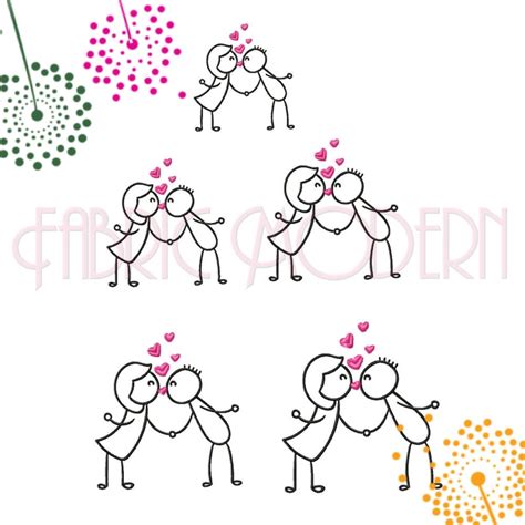 Stick Figures Couple Kissing Embroidery Design Girl And Boy Etsy Canada