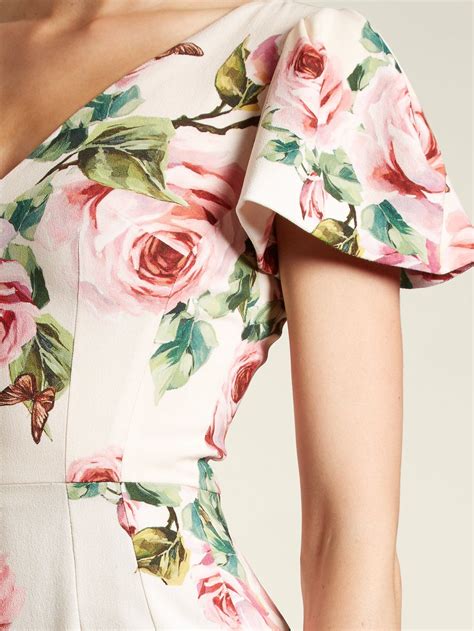 Rose Print V Neck Stretch Cady Dress Dolce And Gabbana Matchesfashion