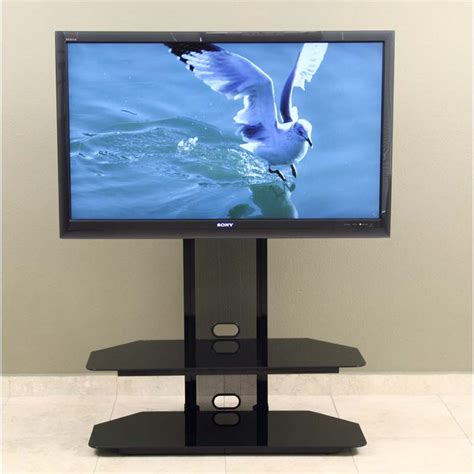 Transdeco Black Glass Tv Stand With Integrated Flat Panel Mount For 32