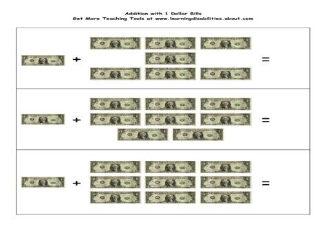 adding dollars worksheet for kindergarten 1st grade