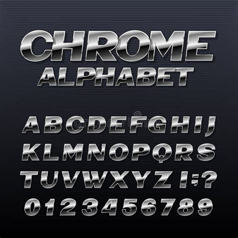 Chrome Effect Alphabet Font Metal Numbers Symbols And Letters Stock
